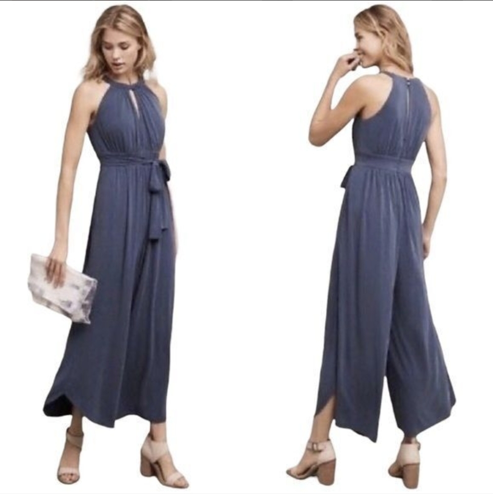 Anthropologie Moulinette Soeurs blue size medium wide leg halter jumpsuit